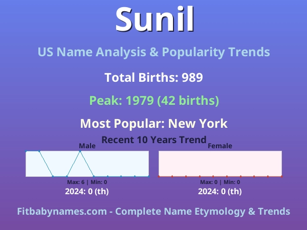 Infographic: Sunil name meaning, origin, and popularity trends in the United States (US baby name analysis chart)