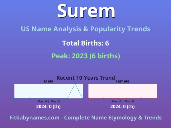 Infographic: Surem name meaning, origin, and popularity trends in the United States (US baby name analysis chart)
