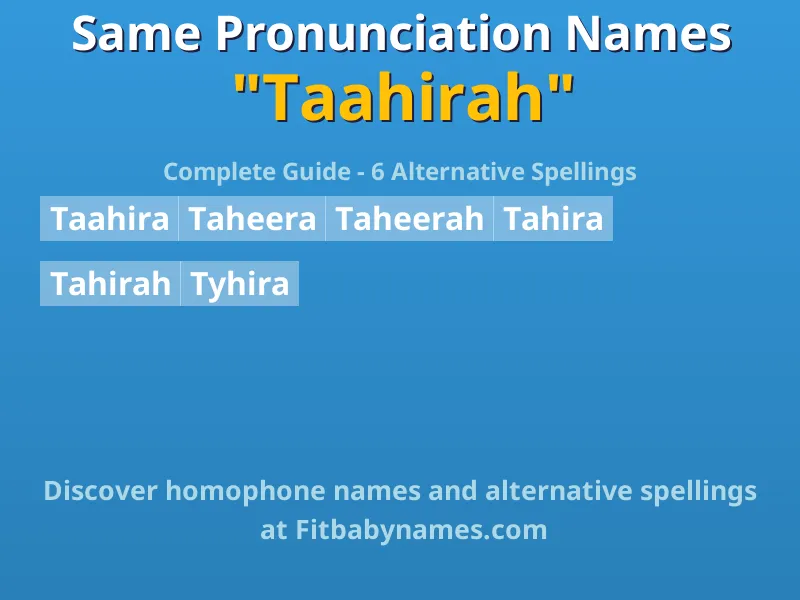 Infographic: Taahirah same pronunciation names, similar names, and homophone names