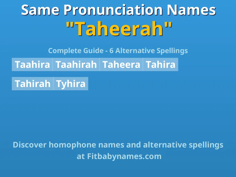 Infographic: Taheerah same pronunciation names, similar names, and homophone names