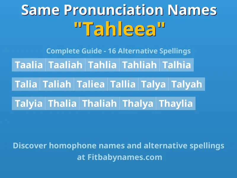 Infographic: Tahleea same pronunciation names, similar names, and homophone names