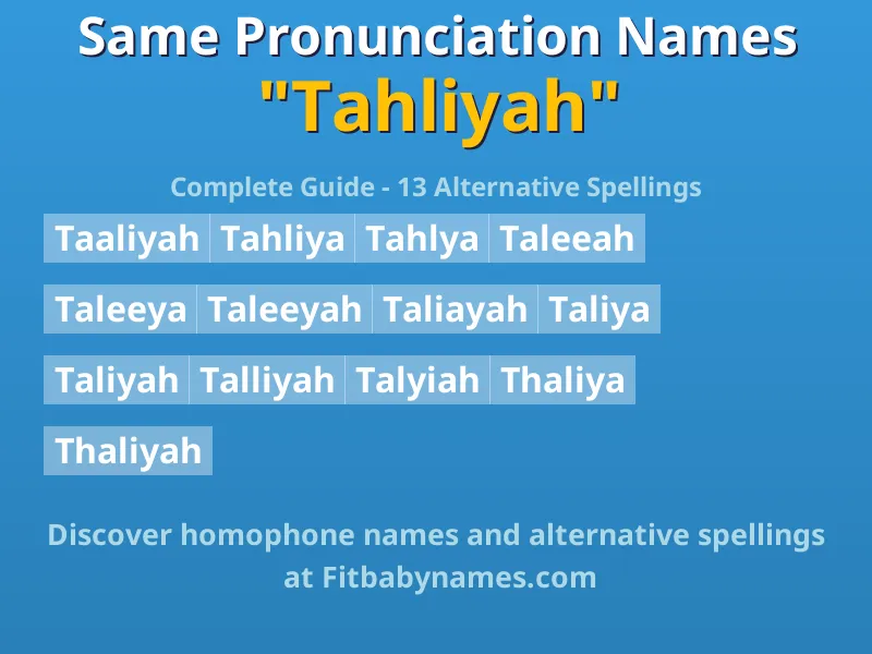 Infographic: Tahliyah same pronunciation names, similar names, and homophone names