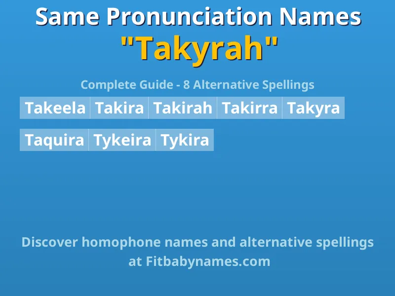 Infographic: Takyrah same pronunciation names, similar names, and homophone names