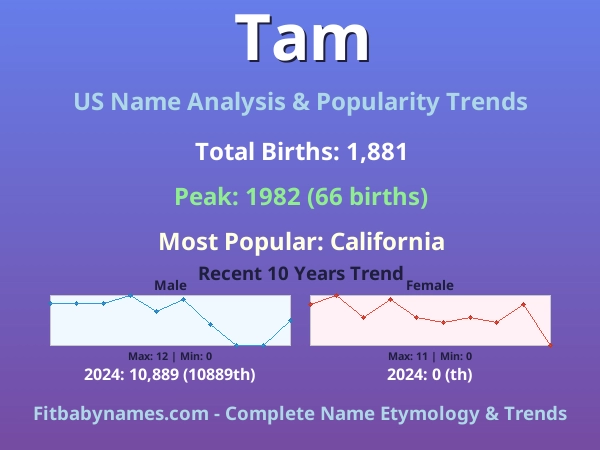 Infographic: Tam name meaning, origin, and popularity trends in the United States (US baby name analysis chart)