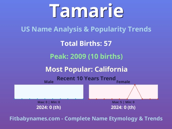 Infographic: Tamarie name meaning, origin, and popularity trends in the United States (US baby name analysis chart)