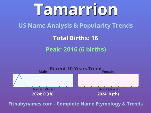 Infographic: Tamarrion name meaning, origin, and popularity trends in the United States (US baby name analysis chart)
