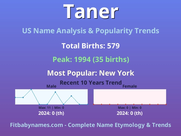 Infographic: Taner name meaning, origin, and popularity trends in the United States (US baby name analysis chart)