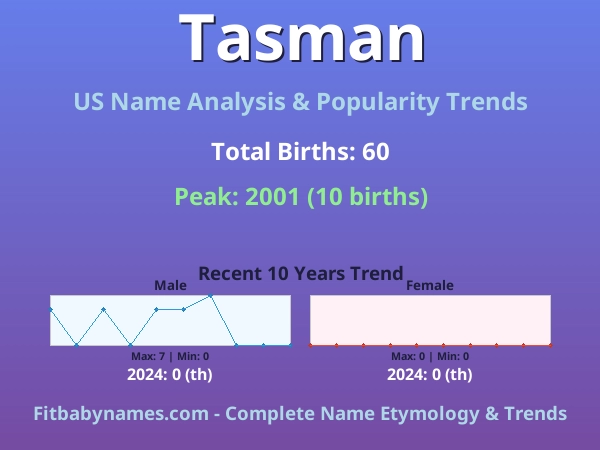 Infographic: Tasman name meaning, origin, and popularity trends in the United States (US baby name analysis chart)