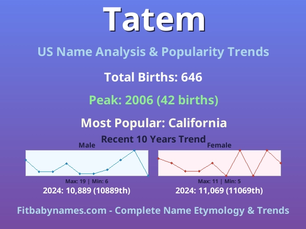 Infographic: Tatem name meaning, origin, and popularity trends in the United States (US baby name analysis chart)