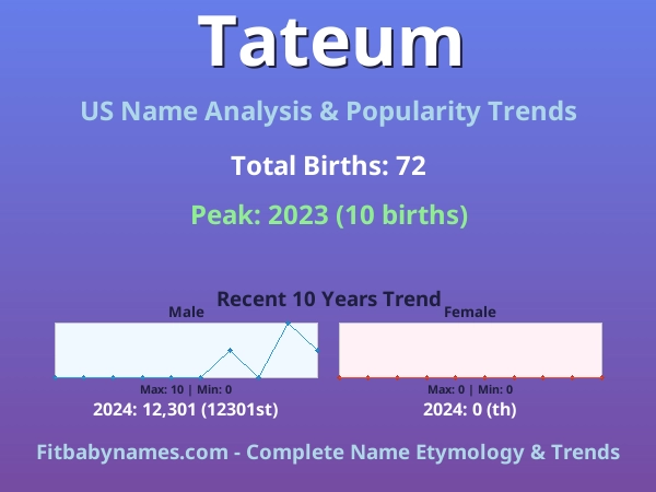 Infographic: Tateum name meaning, origin, and popularity trends in the United States (US baby name analysis chart)