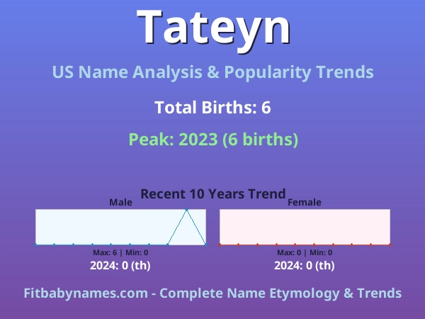 Infographic: Tateyn name meaning, origin, and popularity trends in the United States (US baby name analysis chart)