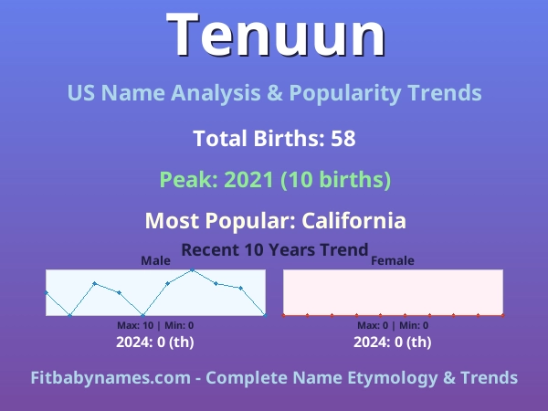 Infographic: Tenuun name meaning, origin, and popularity trends in the United States (US baby name analysis chart)