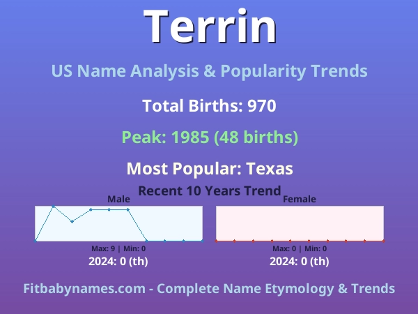 Infographic: Terrin name meaning, origin, and popularity trends in the United States (US baby name analysis chart)