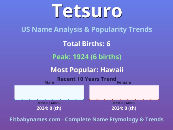 Infographic: Tetsuro name meaning, origin, and popularity trends in the United States (US baby name analysis chart)