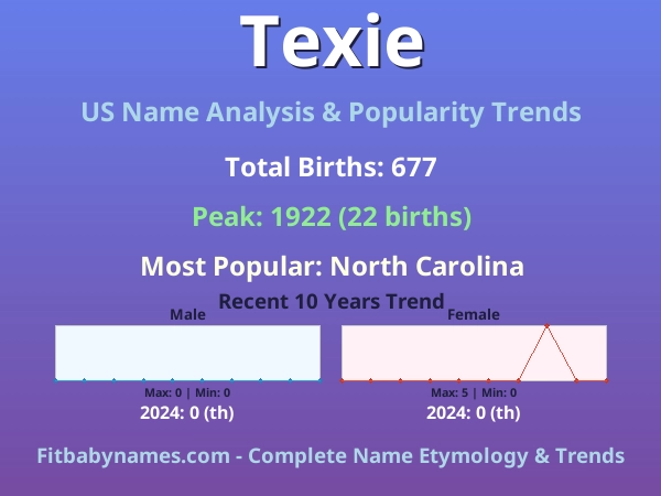 Infographic: Texie name meaning, origin, and popularity trends in the United States (US baby name analysis chart)