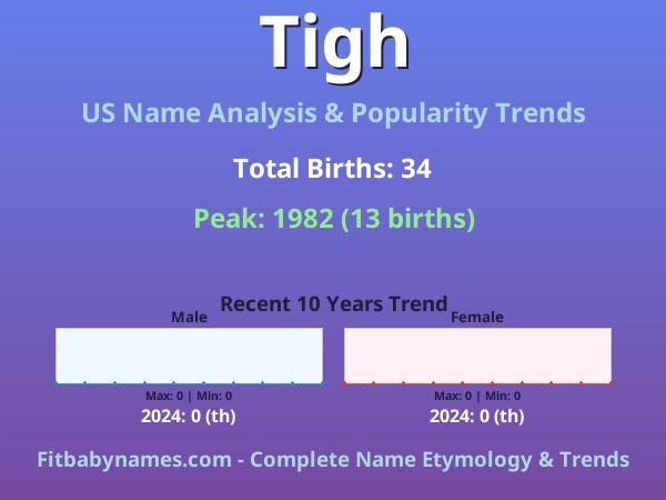 Infographic: Tigh name meaning, origin, and popularity trends in the United States (US baby name analysis chart)