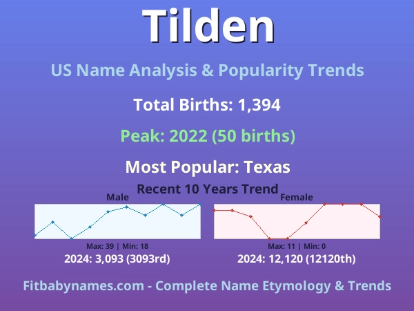 Infographic: Tilden name meaning, origin, and popularity trends in the United States (US baby name analysis chart)