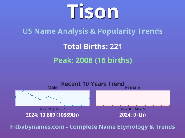 Infographic: Tison name meaning, origin, and popularity trends in the United States (US baby name analysis chart)