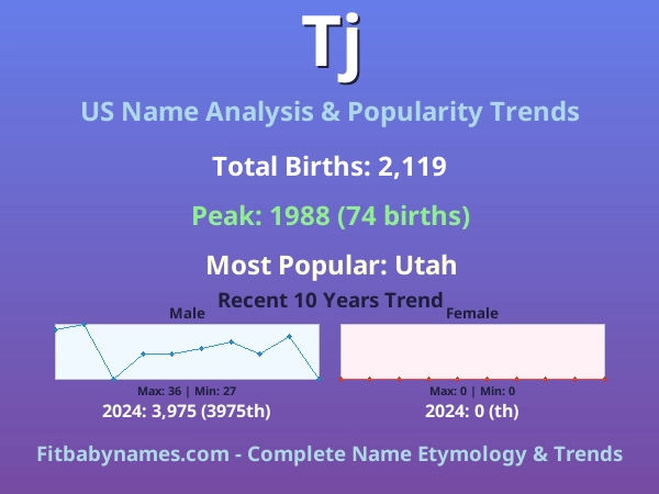 Infographic: Tj name meaning, origin, and popularity trends in the United States (US baby name analysis chart)