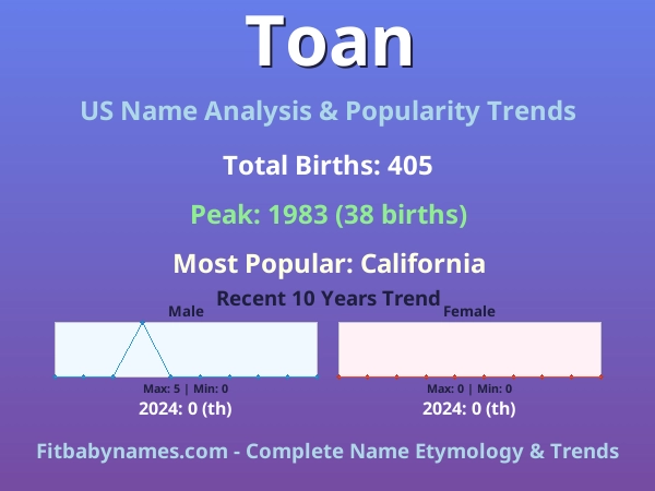 Infographic: Toan name meaning, origin, and popularity trends in the United States (US baby name analysis chart)