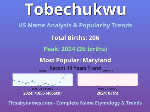 Infographic: Tobechukwu name meaning, origin, and popularity trends in the United States (US baby name analysis chart)