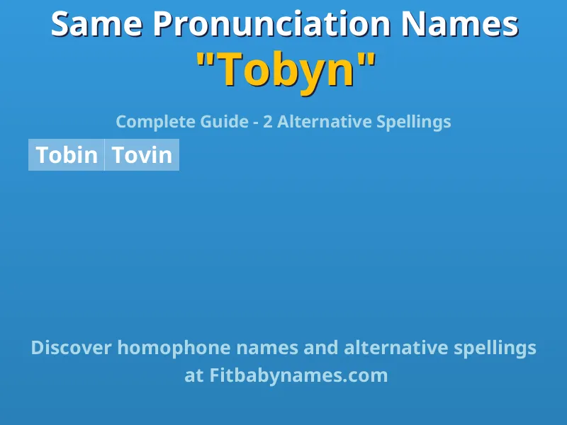Infographic: Tobyn same pronunciation names, similar names, and homophone names