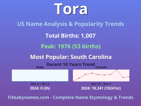 Infographic: Tora name meaning, origin, and popularity trends in the United States (US baby name analysis chart)