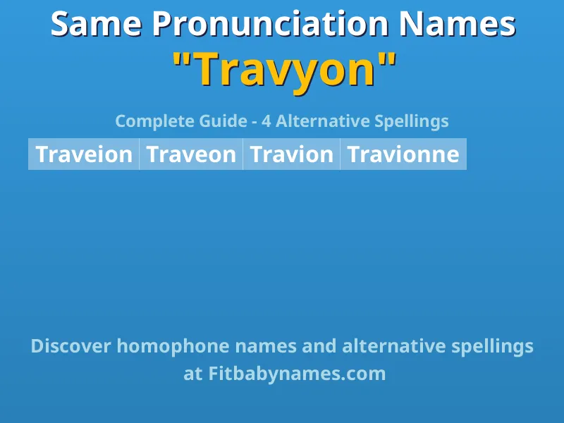 Infographic: Travyon same pronunciation names, similar names, and homophone names