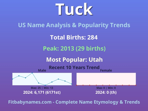 Infographic: Tuck name meaning, origin, and popularity trends in the United States (US baby name analysis chart)
