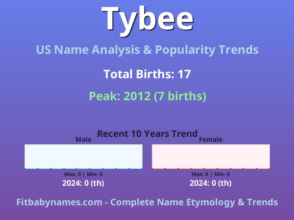 Infographic: Tybee name meaning, origin, and popularity trends in the United States (US baby name analysis chart)