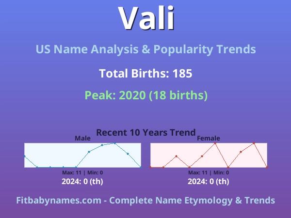 Infographic: Vali name meaning, origin, and popularity trends in the United States (US baby name analysis chart)