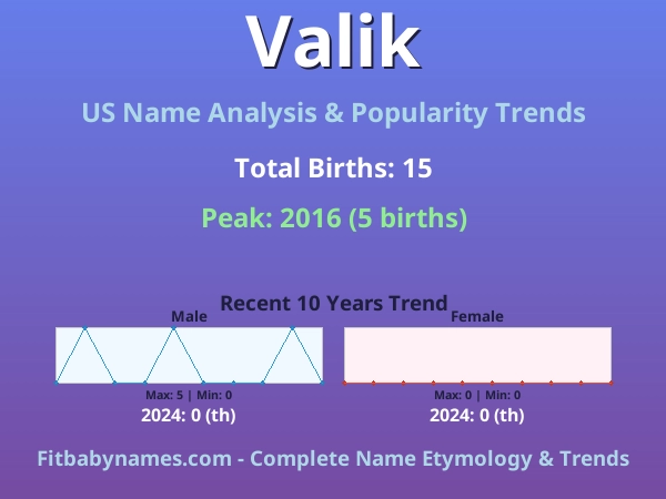 Infographic: Valik name meaning, origin, and popularity trends in the United States (US baby name analysis chart)