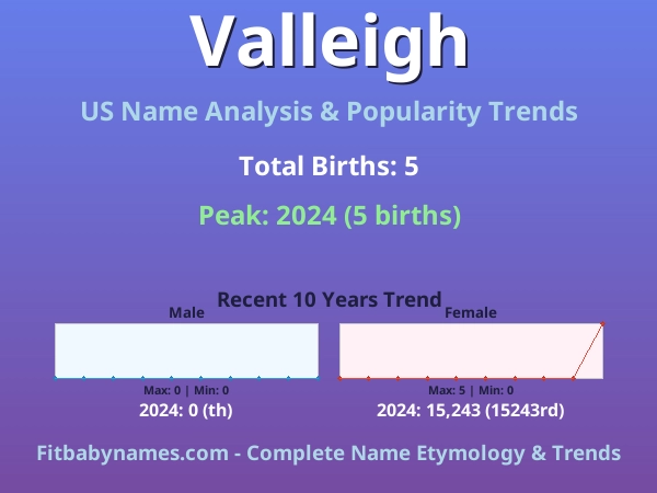 Infographic: Valleigh name meaning, origin, and popularity trends in the United States (US baby name analysis chart)