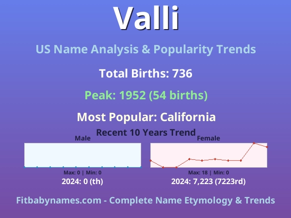 Infographic: Valli name meaning, origin, and popularity trends in the United States (US baby name analysis chart)