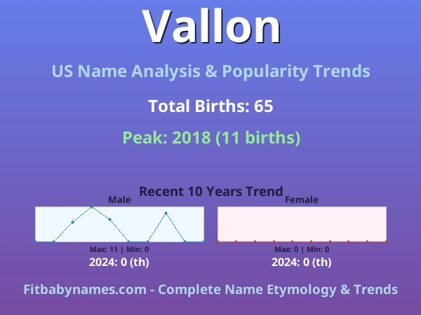 Infographic: Vallon name meaning, origin, and popularity trends in the United States (US baby name analysis chart)