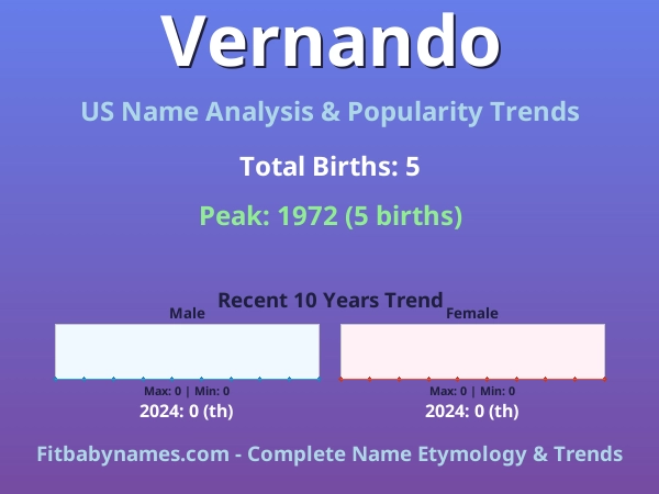 Infographic: Vernando name meaning, origin, and popularity trends in the United States (US baby name analysis chart)