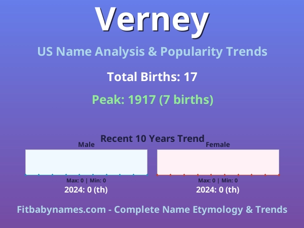 Infographic: Verney name meaning, origin, and popularity trends in the United States (US baby name analysis chart)