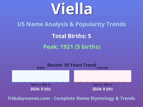 Infographic: Viella name meaning, origin, and popularity trends in the United States (US baby name analysis chart)