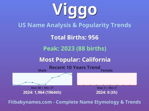 Infographic: Viggo name meaning, origin, and popularity trends in the United States (US baby name analysis chart)