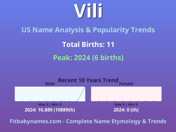 Infographic: Vili name meaning, origin, and popularity trends in the United States (US baby name analysis chart)