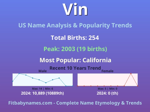 Infographic: Vin name meaning, origin, and popularity trends in the United States (US baby name analysis chart)