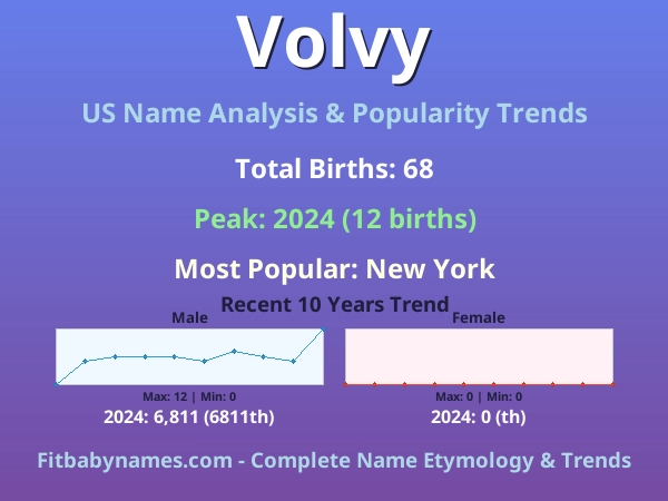 Infographic: Volvy name meaning, origin, and popularity trends in the United States (US baby name analysis chart)