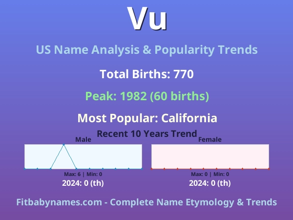 Infographic: Vu name meaning, origin, and popularity trends in the United States (US baby name analysis chart)