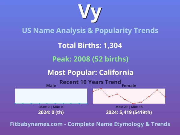 Infographic: Vy name meaning, origin, and popularity trends in the United States (US baby name analysis chart)