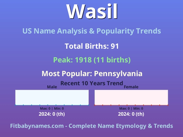 Infographic: Wasil name meaning, origin, and popularity trends in the United States (US baby name analysis chart)