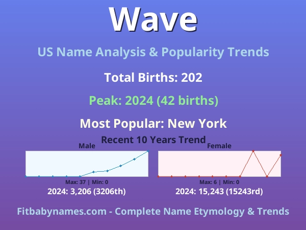 Infographic: Wave name meaning, origin, and popularity trends in the United States (US baby name analysis chart)