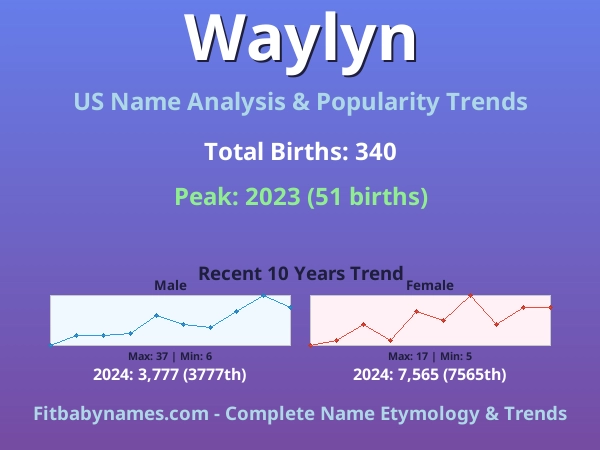 Infographic: Waylyn name meaning, origin, and popularity trends in the United States (US baby name analysis chart)