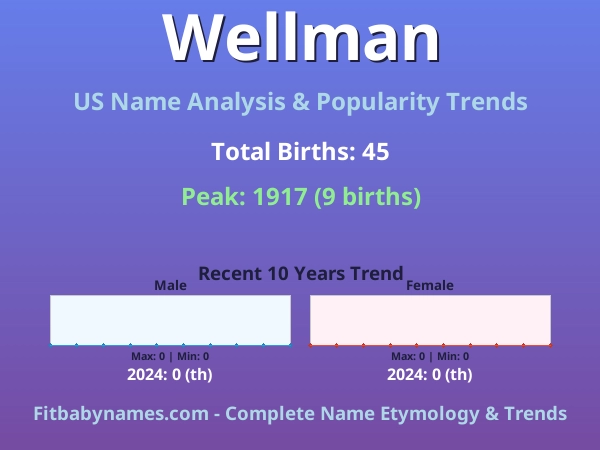 Infographic: Wellman name meaning, origin, and popularity trends in the United States (US baby name analysis chart)