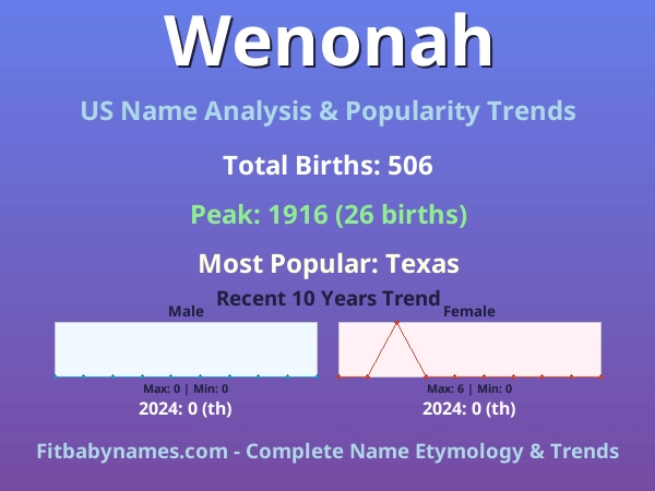 Infographic: Wenonah name meaning, origin, and popularity trends in the United States (US baby name analysis chart)