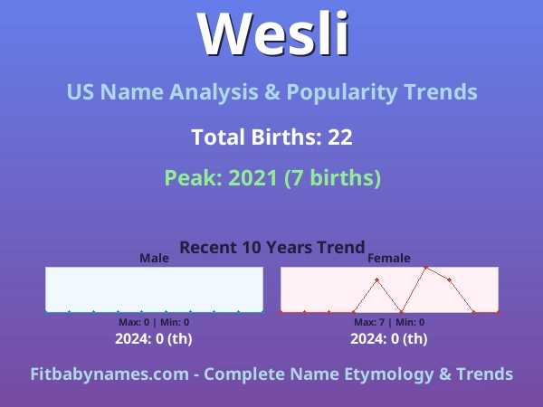 Infographic: Wesli name meaning, origin, and popularity trends in the United States (US baby name analysis chart)